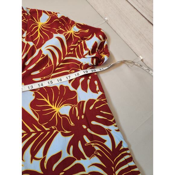 H.M Womens Red Blue Floral Leaf Tropical Print V-Neck Short Sleeve Mini Dress 10 - Picture 5 of 6